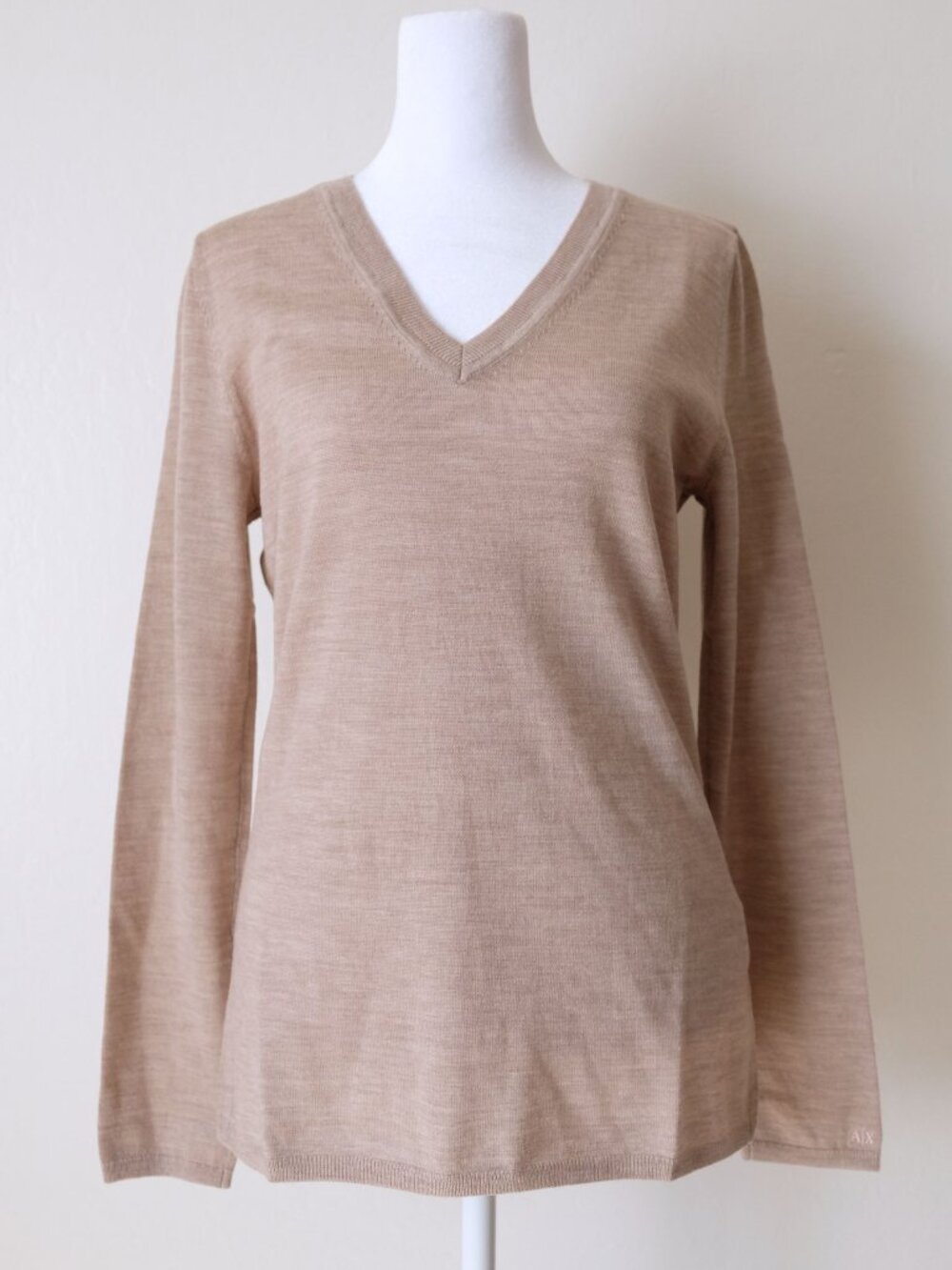 NWT Armani Exchange 100% Merino Wool V-Neck Sweater, Taupe, Size M, inc COA